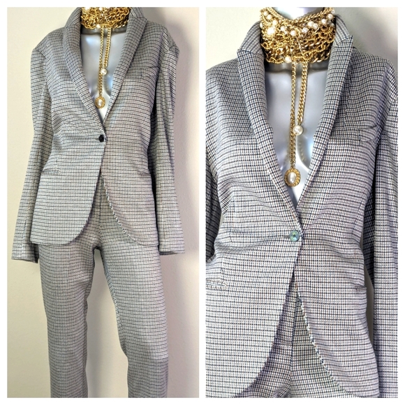 Theory Houndstooth Eco Knit Multicolor Two-Piece Feminine Earthtone PowerSuit - Picture 6 of 16